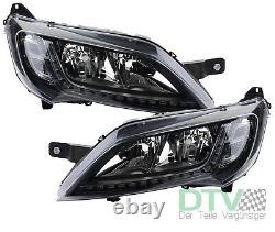 Headlights Suitable for Fiat Ducato 250 Black With LED Lights + Bulbs